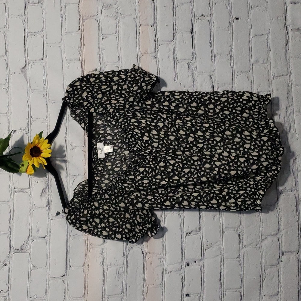 Ann Taylor LOFT sheer blouse black white Sz S petite off-shoulder